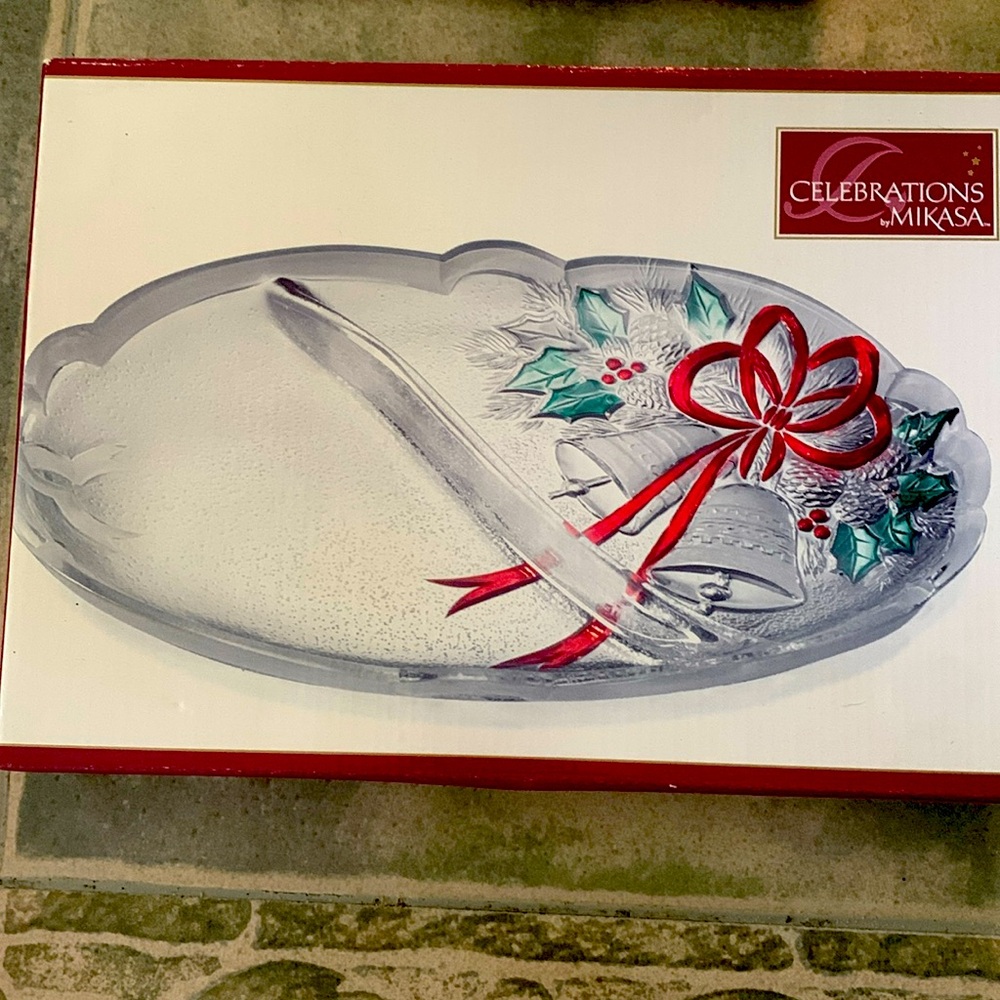 Mikasa Festive Bells Divided Serving Relish Dish holiday Christmas decor